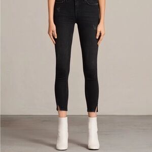 All Saints Black Mat Twisted Split Skinny Jeans 26